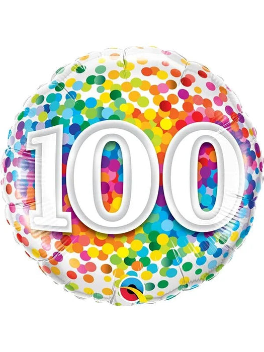 18" Foil Age 100 Balloon - Rainbow Confetti The Ultimate Balloon And Party Shop Cheltenham & Gloucester Balloons & Fancy Dress 