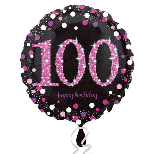 18" Foil Age 100 Black/Pink Dots Balloon The Ultimate Balloon And Party Shop Cheltenham & Gloucester Balloons & Fancy Dress 