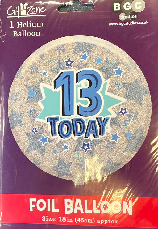 18" Foil Age 13 Balloon - Blue Stars Glitz The Ultimate Balloon And Party Shop Cheltenham & Gloucester Balloons & Fancy Dress 