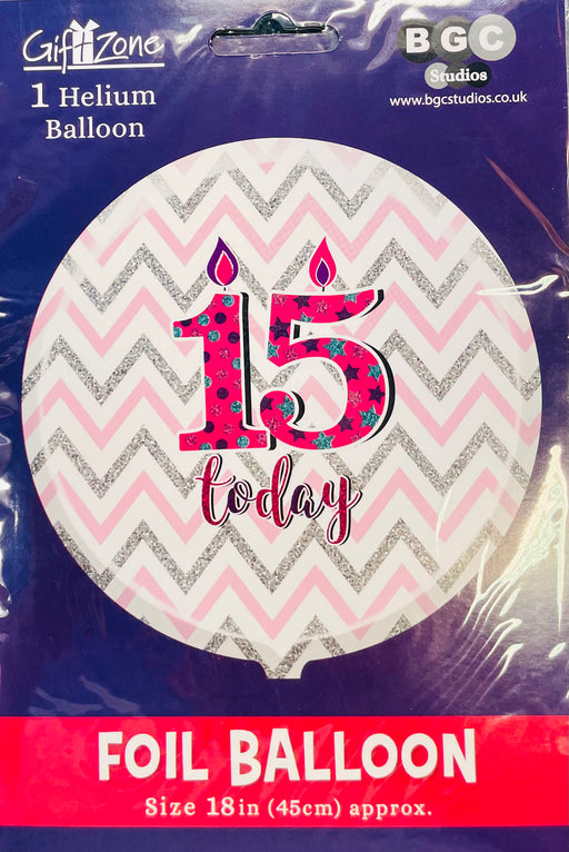 18" Foil Age 15 Balloon - Pink Stripes The Ultimate Balloon And Party Shop Cheltenham & Gloucester Balloons & Fancy Dress 