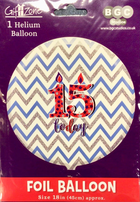18" Foil Age 15 Balloon - Stripes The Ultimate Balloon And Party Shop Cheltenham & Gloucester Balloons & Fancy Dress 