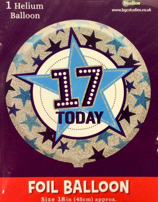 18" Foil Age 17 Balloon - Blue Stars The Ultimate Balloon And Party Shop Cheltenham & Gloucester Balloons & Fancy Dress 