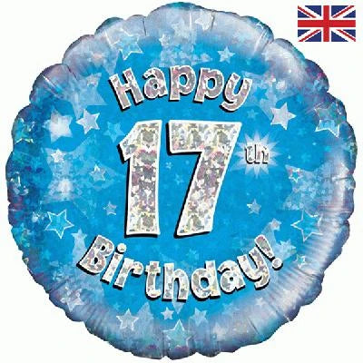 18" Foil Age 17 Balloon - Blue The Ultimate Balloon And Party Shop Cheltenham & Gloucester Balloons & Fancy Dress 