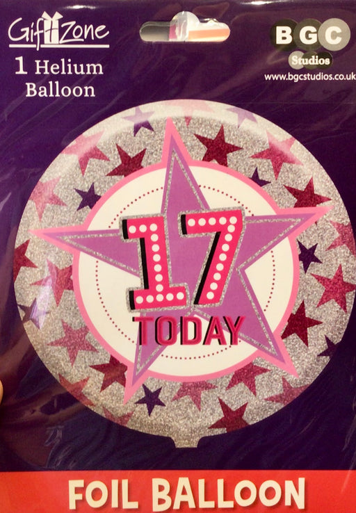 18" Foil Age 17 Balloon - Pink Stars The Ultimate Balloon And Party Shop Cheltenham & Gloucester Balloons & Fancy Dress 