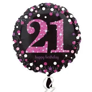 18" Foil Age 21 Black/Pink Dots Balloon The Ultimate Balloon And Party Shop Cheltenham & Gloucester Balloons & Fancy Dress 