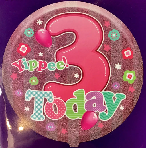 18" Foil Age 3 Balloon - Pink Flowers The Ultimate Balloon And Party Shop Cheltenham & Gloucester Balloons & Fancy Dress 