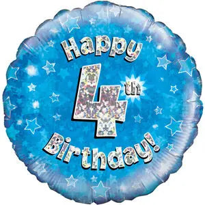 18" Foil Age 4 Balloon - Blue/Silver The Ultimate Balloon And Party Shop Cheltenham & Gloucester Balloons & Fancy Dress 