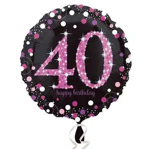 18" Foil Age 40 Black/Pink Dots Balloon The Ultimate Balloon And Party Shop Cheltenham & Gloucester Balloons & Fancy Dress 