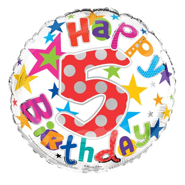 18" Foil Age 5 Balloon - Stars The Ultimate Balloon And Party Shop Cheltenham & Gloucester Balloons & Fancy Dress 