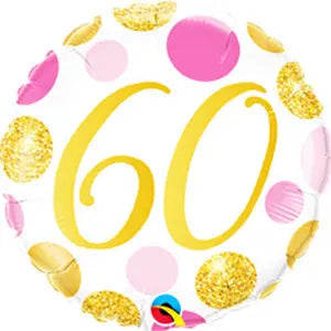 18" Foil Age 60 Balloon - Pink/Gold Dots The Ultimate Balloon And Party Shop Cheltenham & Gloucester Balloons & Fancy Dress 