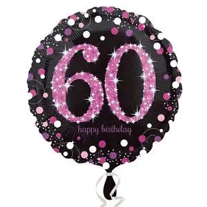 18" Foil Age 60 Black/Pink Dots Balloon The Ultimate Balloon And Party Shop Cheltenham & Gloucester Balloons & Fancy Dress 