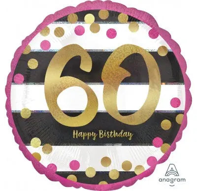 18" Foil Age 60 Pink Dots and stripes Balloon The Ultimate Balloon And Party Shop Cheltenham & Gloucester Balloons & Fancy Dress 
