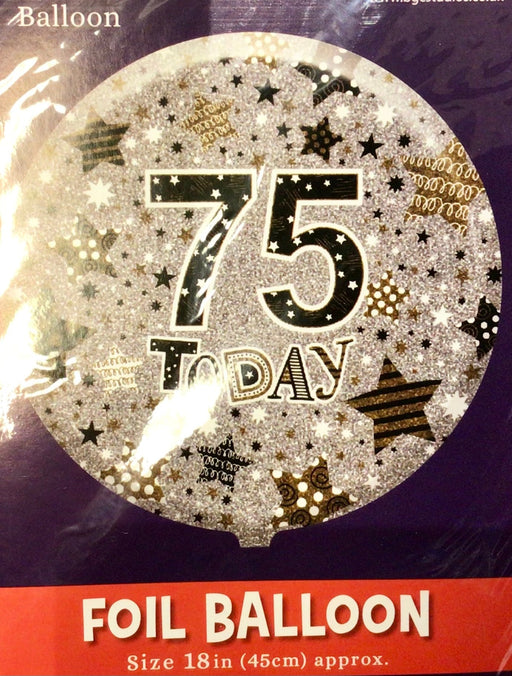 18" Foil Age 75 Birthday Balloon - Silver Stars The Ultimate Balloon And Party Shop Cheltenham & Gloucester Balloons & Fancy Dress 