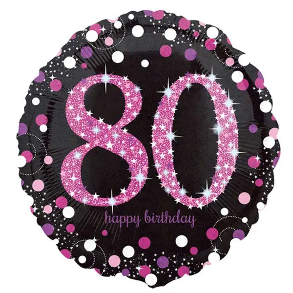 18" Foil Age 80 Black/Pink Dots Balloon The Ultimate Balloon And Party Shop Cheltenham & Gloucester Balloons & Fancy Dress 