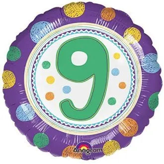18" Foil Age 9 Balloon - Purple spots The Ultimate Balloon And Party Shop Cheltenham & Gloucester Balloons & Fancy Dress 