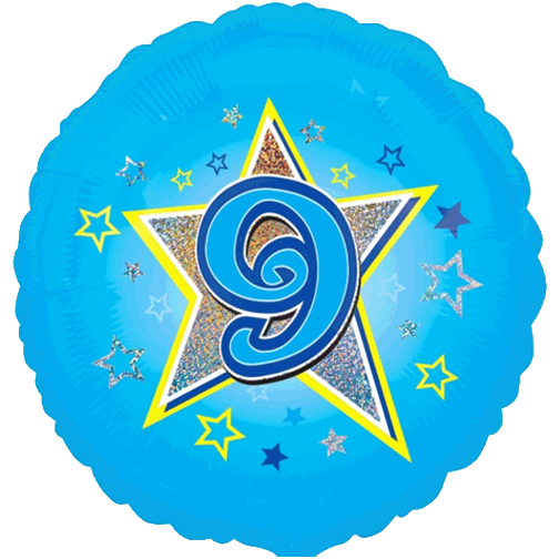 18" Foil Age 9 Blue Balloon. The Ultimate Balloon And Party Shop Cheltenham & Gloucester Balloons & Fancy Dress 