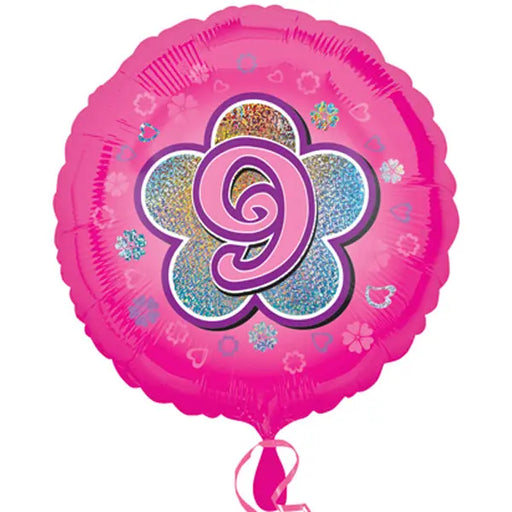 18" Foil Age 9 Pink Balloon. The Ultimate Balloon And Party Shop Cheltenham & Gloucester Balloons & Fancy Dress 