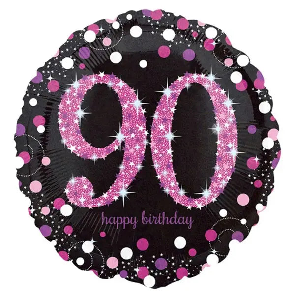 18" Foil Age 90 Black/Pink Dots Balloon The Ultimate Balloon And Party Shop Cheltenham & Gloucester Balloons & Fancy Dress 