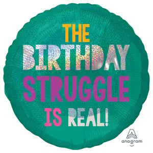 18" Foil Happy Birthday - Birthday Struggle (2 Sided) The Ultimate Balloon And Party Shop Cheltenham & Gloucester Balloons & Fancy Dress 