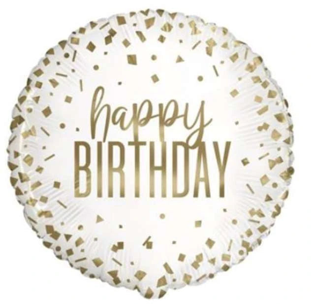 18" Foil Happy Birthday - White/Gold Confetti The Ultimate Balloon And Party Shop Cheltenham & Gloucester Balloons & Fancy Dress 