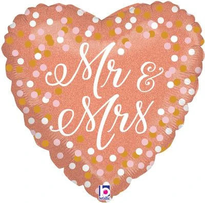 18" Foil Mr & Mrs Heart Balloon - Rose Gold The Ultimate Balloon And Party Shop Cheltenham & Gloucester Balloons & Fancy Dress 