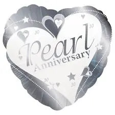 18" Foil Pearl Anniversary Heart Balloon The Ultimate Balloon And Party Shop Cheltenham & Gloucester Balloons & Fancy Dress 