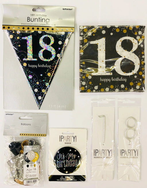 18th Birthday Party Pack - Black/Gold The Ultimate Balloon And Party Shop Cheltenham & Gloucester Balloons & Fancy Dress 