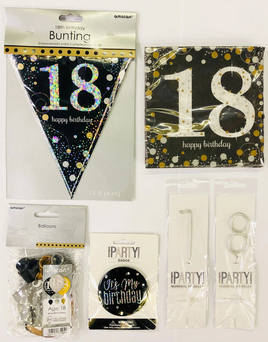 18th Birthday Party Pack - Black/Gold The Ultimate Balloon And Party Shop Cheltenham & Gloucester Balloons & Fancy Dress 