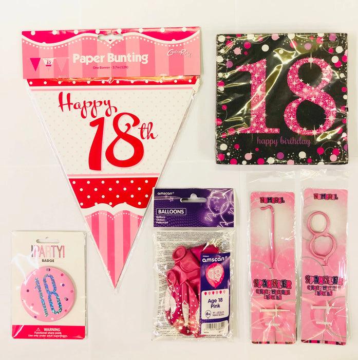 18th Birthday Party Pack - Pink The Ultimate Balloon And Party Shop Cheltenham & Gloucester Balloons & Fancy Dress 