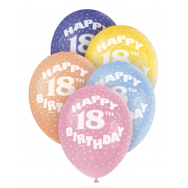 Age 18 Asst Birthday Balloons 5 Pack - The Ultimate Balloon & Party Shop