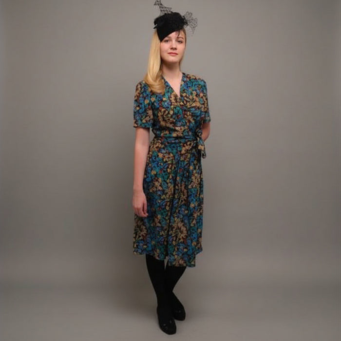 1940s Blue Flowered Dress & Hat Hire Costume The Ultimate Balloon And Party Shop Cheltenham & Gloucester Balloons & Fancy Dress 
