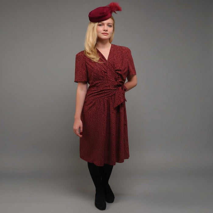 1940s Burgundy Flowered Dress & Hat Hire Costume The Ultimate Balloon And Party Shop Cheltenham & Gloucester Balloons & Fancy Dress 
