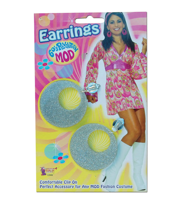 1960/70's Style Mod Earrings - Silver The Ultimate Balloon And Party Shop Cheltenham & Gloucester Balloons & Fancy Dress 