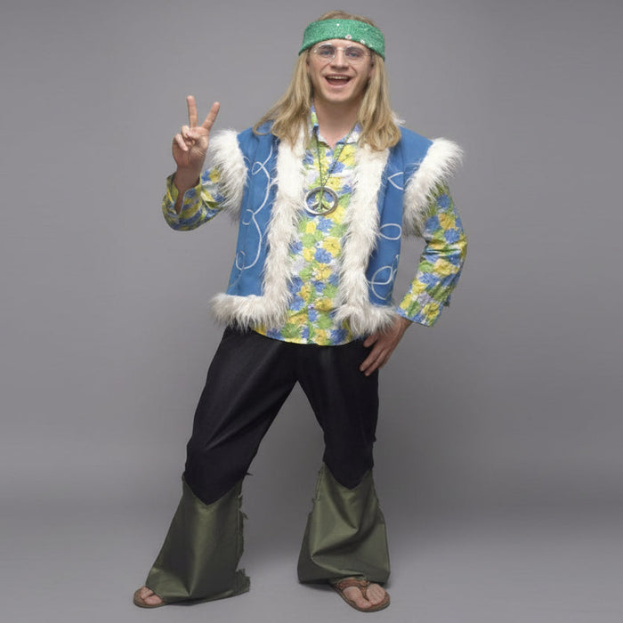 1960s/1970s Hippy Dude Hire Costume - Blue The Ultimate Balloon And Party Shop Cheltenham & Gloucester Balloons & Fancy Dress 