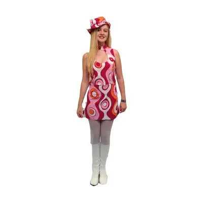 1960s/1970s Pink Swirl Dress Hire Costume The Ultimate Balloon And Party Shop Cheltenham & Gloucester Balloons & Fancy Dress 
