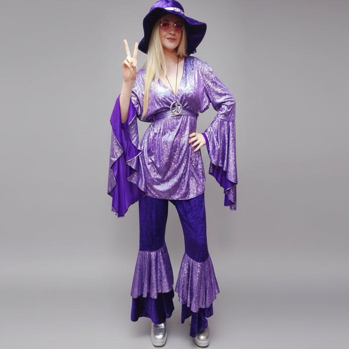 1970s Disco Lady Hire Costume - Purple (+size) The Ultimate Balloon And Party Shop Cheltenham & Gloucester Balloons & Fancy Dress 