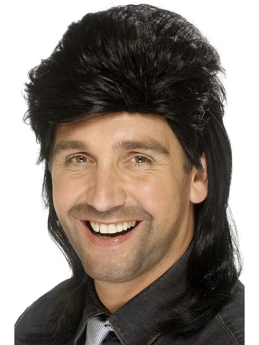 1980's Mullet Black Wig The Ultimate Balloon And Party Shop Cheltenham & Gloucester Balloons & Fancy Dress 