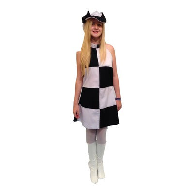 1960s/1970s Dress Hire Costume - Black & White Squares - The Ultimate Balloon & Party Shop