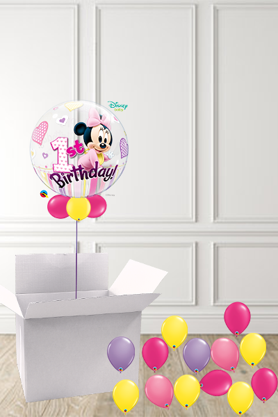 Cute Minnie Mouse 1st Birthday Bubble in a Box delivered Nationwide - The Ultimate Balloon & Party Shop