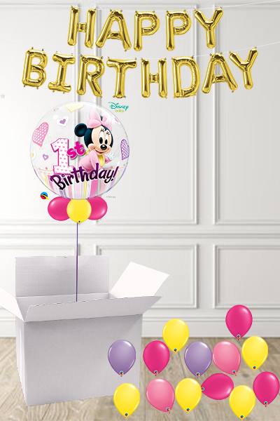 Cute Minnie Mouse 1st Birthday Bubble in a Box delivered Nationwide - The Ultimate Balloon & Party Shop