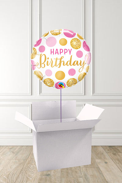 Pink & Gold Happy Birthday Balloon n a Box delivered Nationwide
