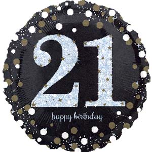 18" Foil Age 21 Black/Gold Dots Balloon - The Ultimate Balloon & Party Shop