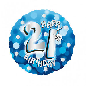 18" Foil Age 21 Blue Sparkle Balloon - The Ultimate Balloon & Party Shop