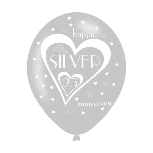 25th Wedding Anniversary Printed Balloons 6 Pack The Ultimate Balloon And Party Shop Cheltenham & Gloucester Balloons & Fancy Dress 