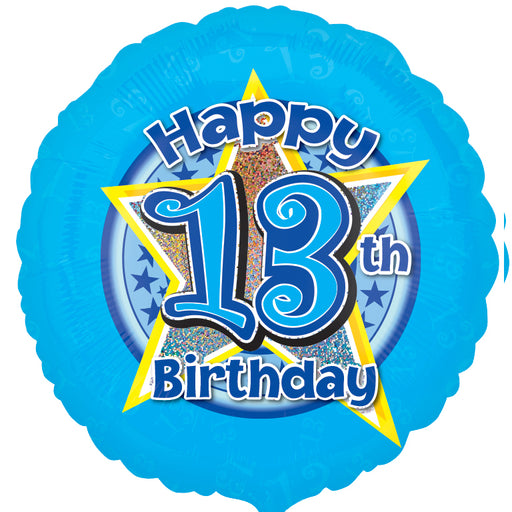 18" Foil Age 13 Blue Balloon - The Ultimate Balloon & Party Shop