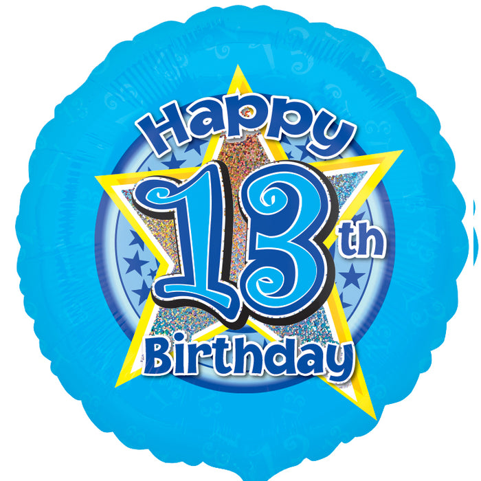 18" Foil Age 13 Blue Balloon - The Ultimate Balloon & Party Shop