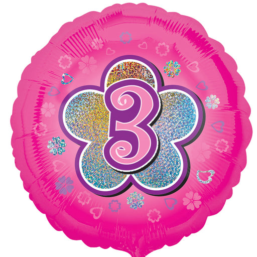 18" Foil Age 3 Pink Balloon - The Ultimate Balloon & Party Shop