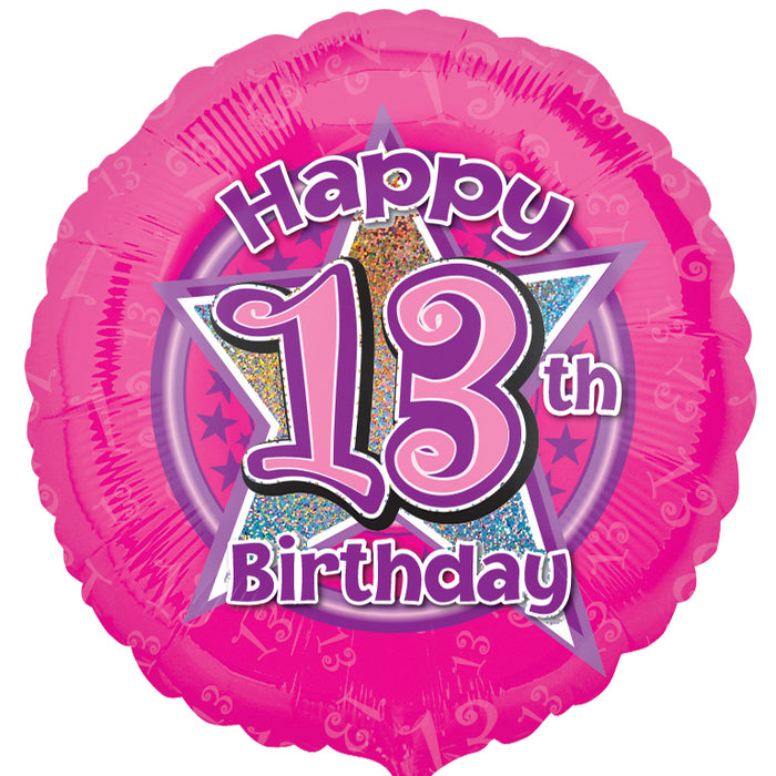 18" Foil Age 13 Balloon - Pink - The Ultimate Balloon & Party Shop