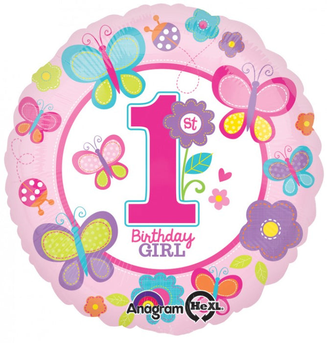 18" Foil 1st Birthday Girls Balloon - The Ultimate Balloon & Party Shop