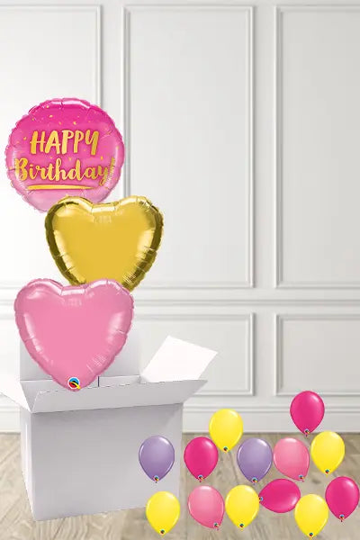 3 Pink & Gold Happy Birthday foils  in a Box delivered Nationwide The Ultimate Balloon And Party Shop Cheltenham & Gloucester Balloons & Fancy Dress 
